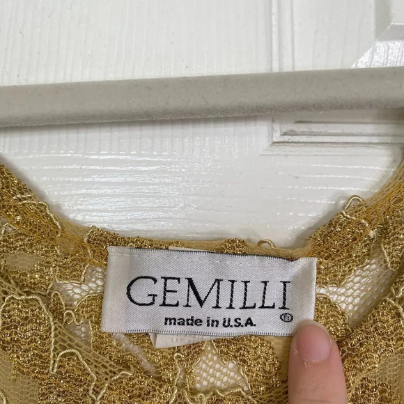 Vintage 90s Gold Lace Tank Top Overlay Royalcore Mesh Gemilli Shirt - Picture 4 of 5